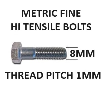 M8 Metric Fine Hex Head Bolts 1mm Pitch High Tensile CLASS 8.8. Select Length